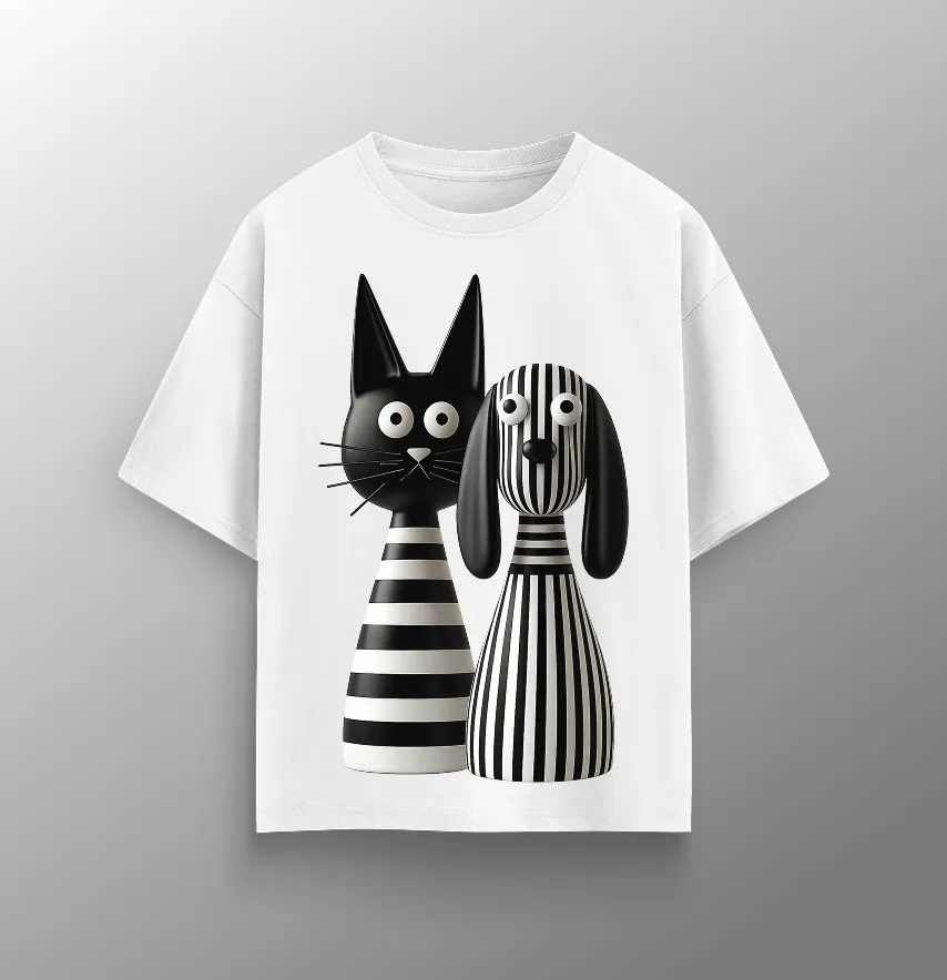 Футболка жіноча оверсайз "Кіт та пес" білого кольору-1