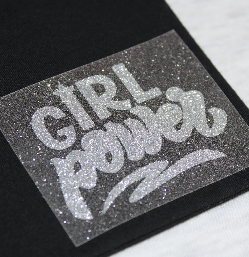 Термоаплікація з глітеру "Girl power" 4,8*6 см срібного кольору-1