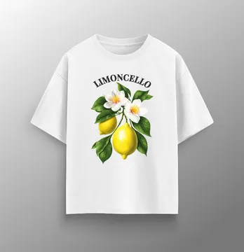 Футболка жіноча оверсайз "Limoncello" лимон з квіткою білого кольору
