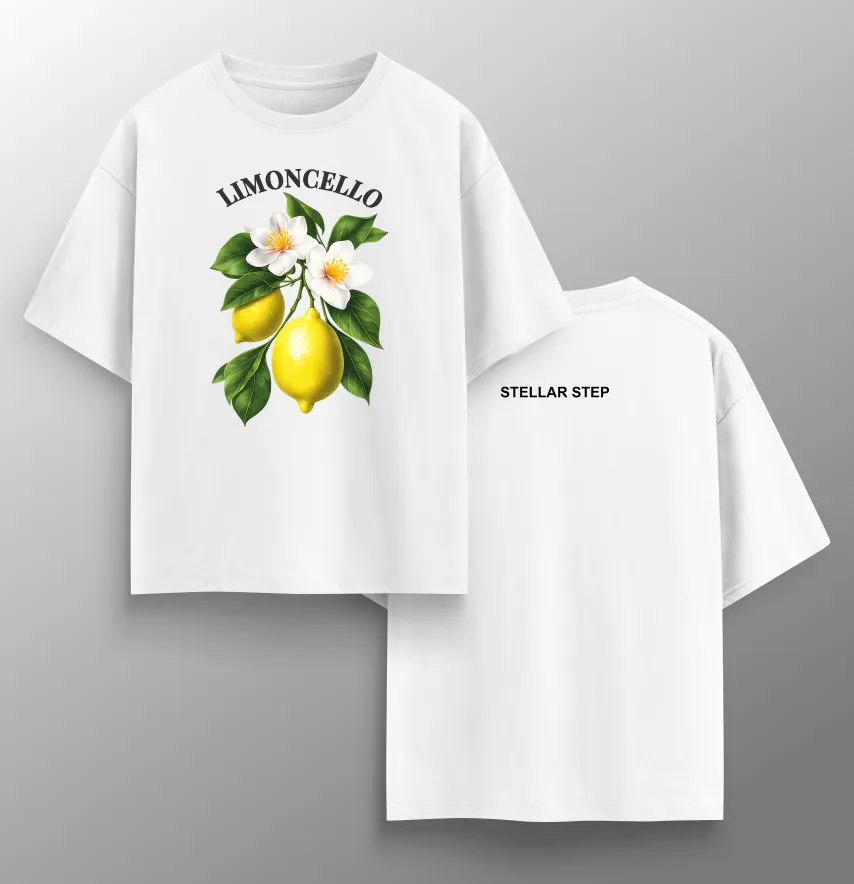 Футболка жіноча оверсайз "Limoncello" лимон з квіткою білого кольору-1