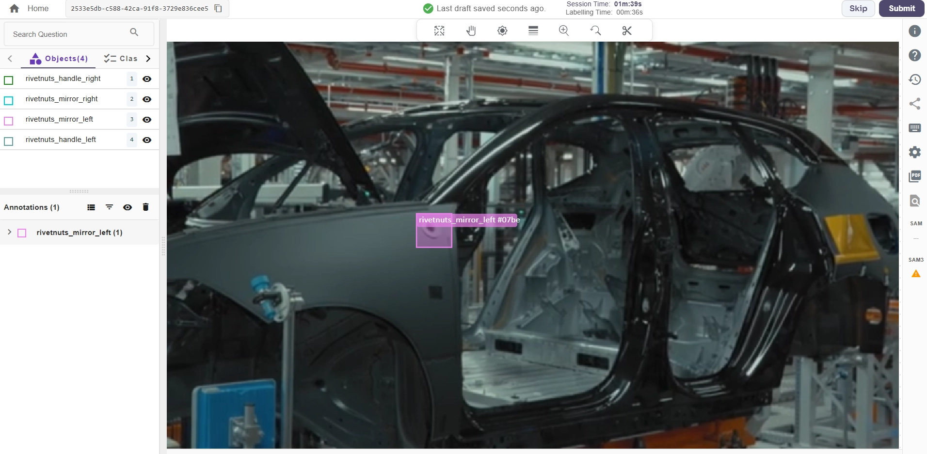 Annotation of Volvo car parts