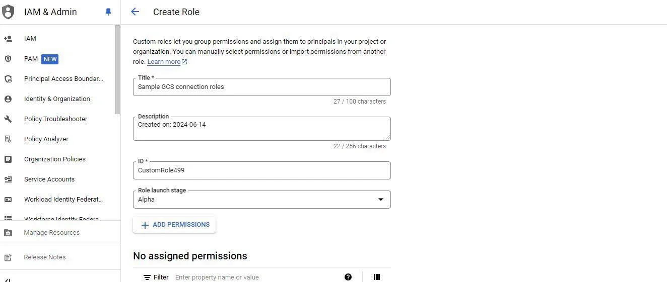 Create custom role in GCS