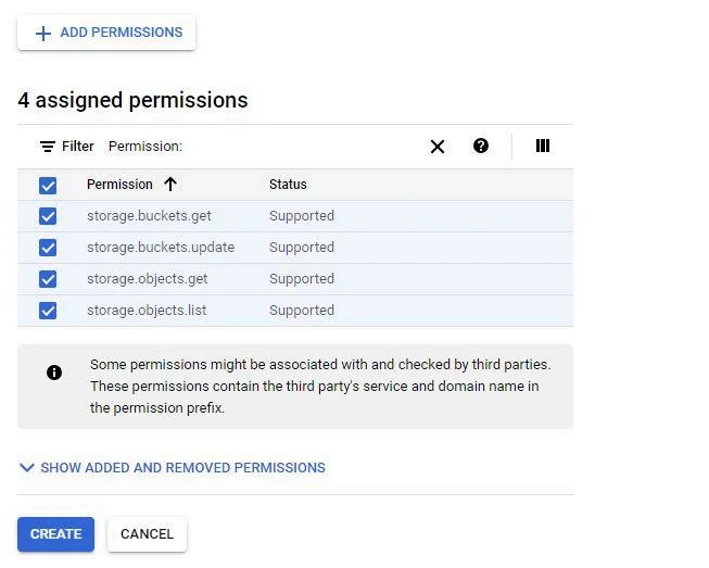 GCS role permissions