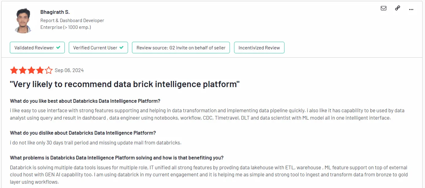 G2 review Databricks
