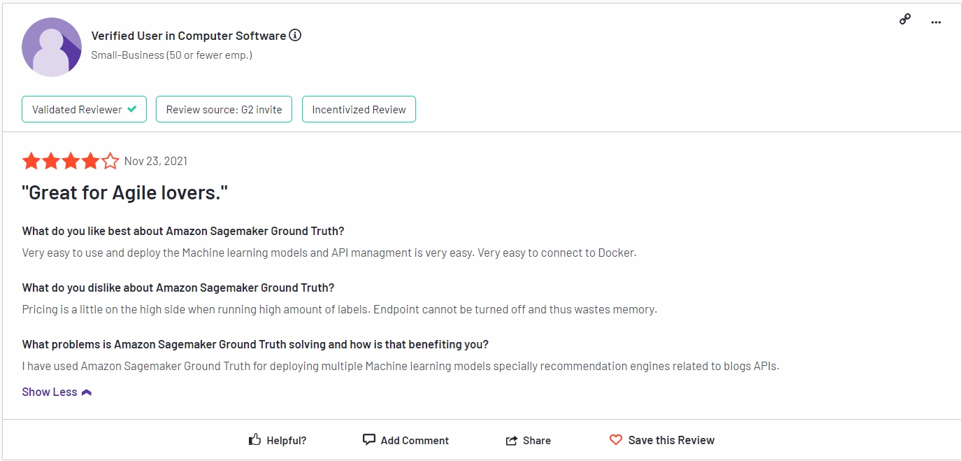 G2 review AmazonSage Maker Ground Truth