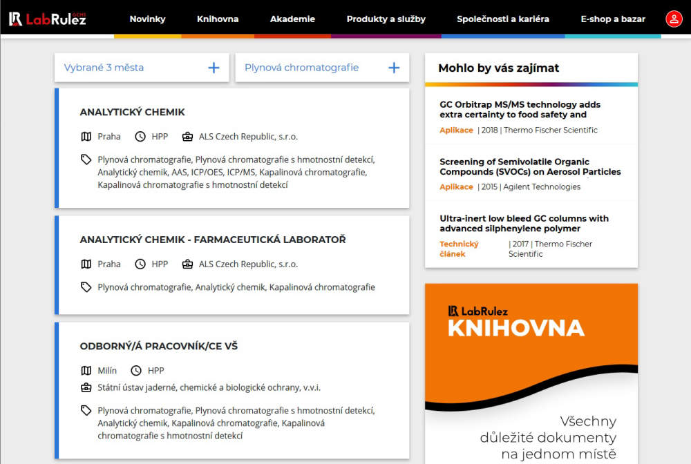 NOVÉ funkce v sekce KARIÉRA - pracovní portál pro oblast analytické chemie
