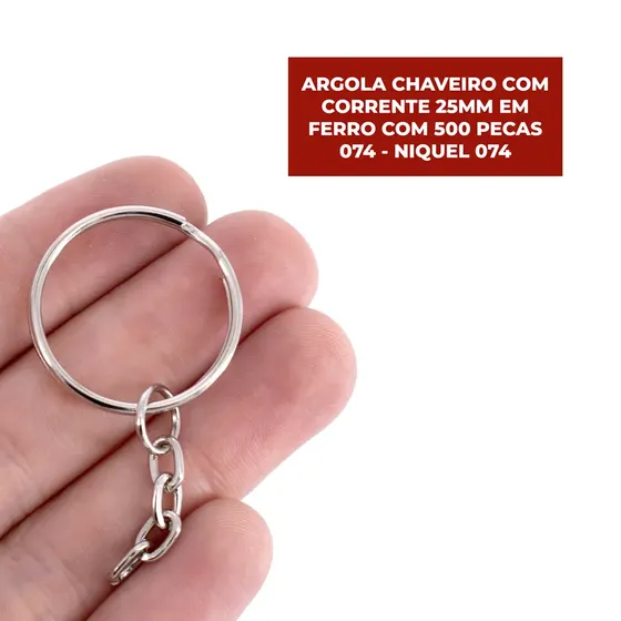 Argola Chaveiro Com Corrente 25Mm Em Ferro Com 500 Pecas 074 - Niquel 074
