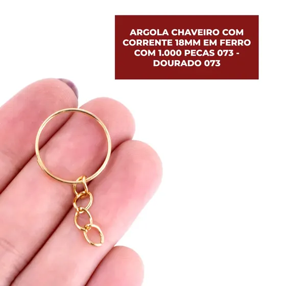 Argola Chaveiro Com Corrente 18Mm Em Ferro Com 1.000 Pecas 073 - Dourado 073