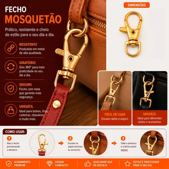 Fecho Mosquetao 36Mm Em Zamak (100 Pc) 073 - Dourado 073