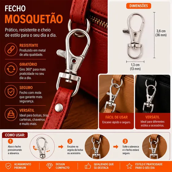 Fecho Mosquetao 36Mm Em Zamak (100 Pc) 074 - Niquel 074