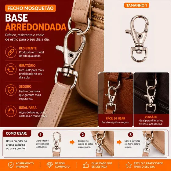 Fecho Mosquetao Base Arredondada 36Mm Em Zamak (100 Pc) 074 - Niquel 074