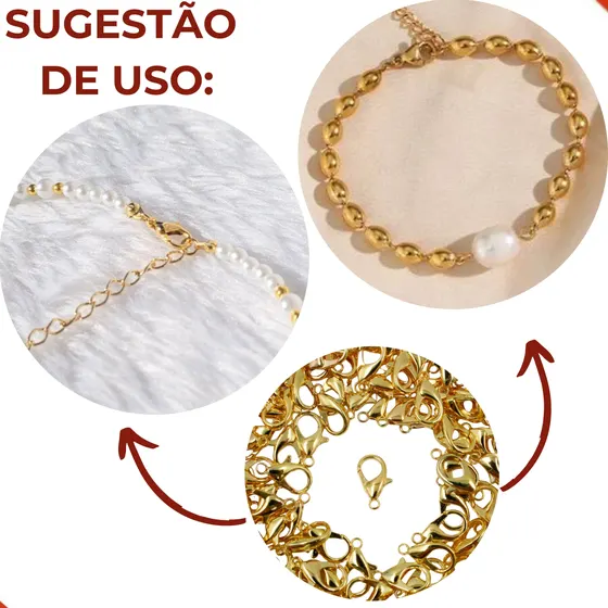 Fecho Lagosta 16Mm Em Zamak Com 25 Pcs - Dourado