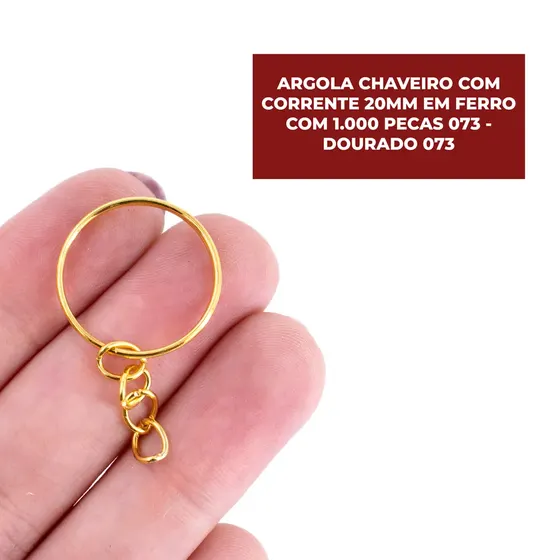 Argola Chaveiro Com Corrente 20Mm Em Ferro Com 1.000 Pecas 073 - Dourado 073