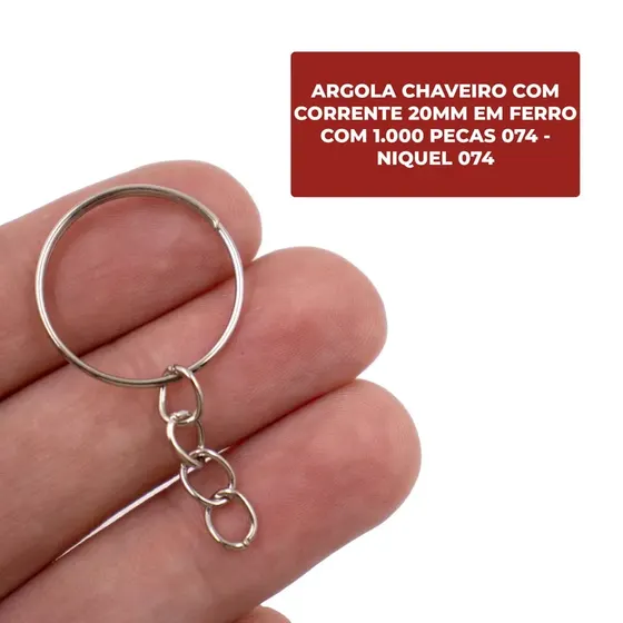 Argola Chaveiro Com Corrente 20Mm Em Ferro Com 1.000 Pecas 074 - Niquel 074