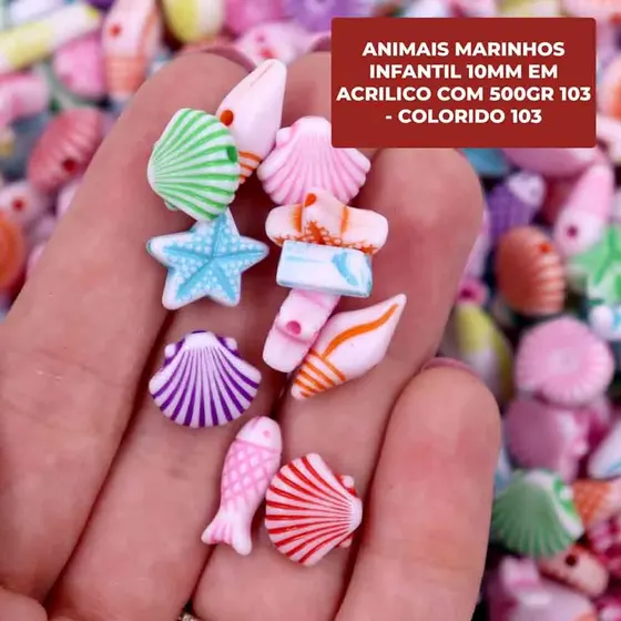 Entremeio Animais Marinhos Perolados 10Mm Em Acrilico Com 500G