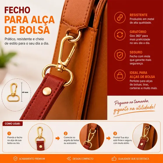 Fecho Mosquetao 40Mm Em Zamak (50 Pc) 073 - Dourado 073