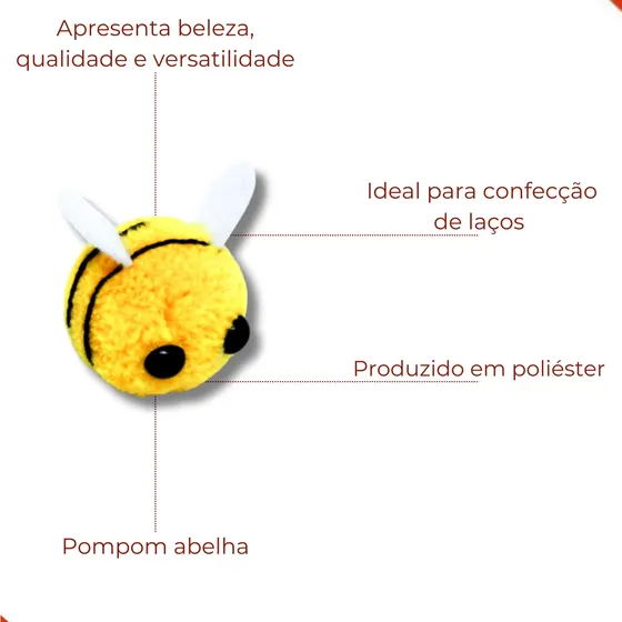 Pompom Abelha 25Mm Em Poliester Com 50 Pecas 203 - Amarelo Z3