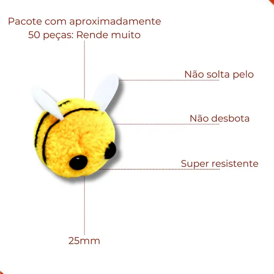 Pompom Abelha 25Mm Em Poliester Com 50 Pecas 203 - Amarelo Z3