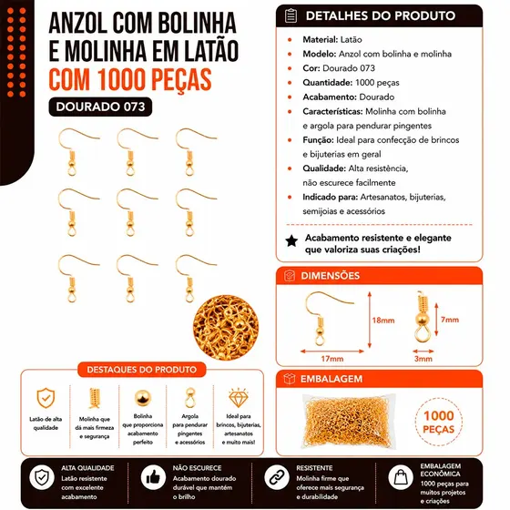 Anzol Com Bolinha E Molinha Em Latao Com 1000 Pecas