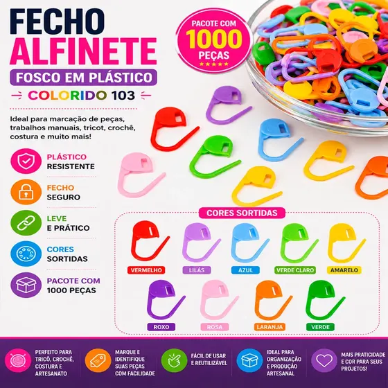 Alfinete Marcador De Ponto 2Cm Em Plastico Com 1000 Pecas