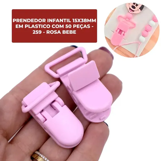 Prendedor Infantil 15X38Mm Em Plastico Com 50 Pecas