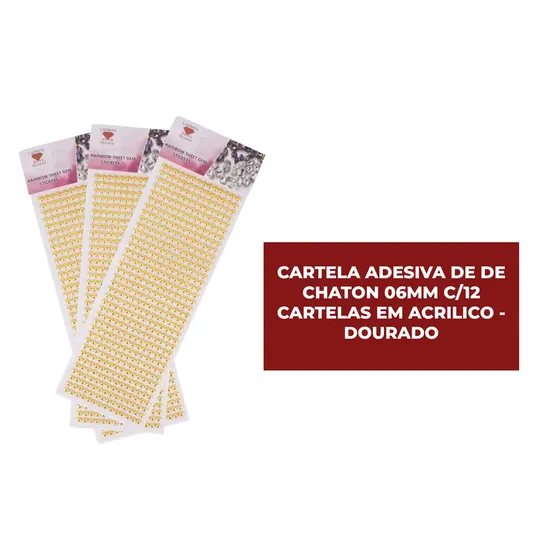 Cartela Adesiva De De Chaton 06Mm C/12 Cartelas Em Acrilico - Dourado