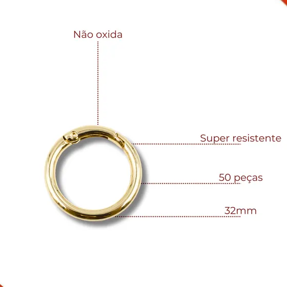 Argola Mosquetao Articulada 32Mm Em Zamac (25 Pc)