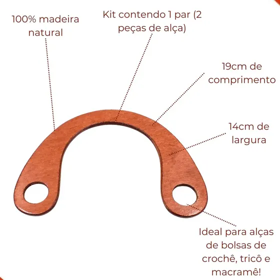 Alca Para Bolsa 19X14Cm Em Madeira Com 2 Unidades