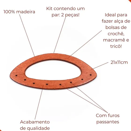 Alca Para Bolsa 21X11Cm Em Madeira Com 2 Unidades