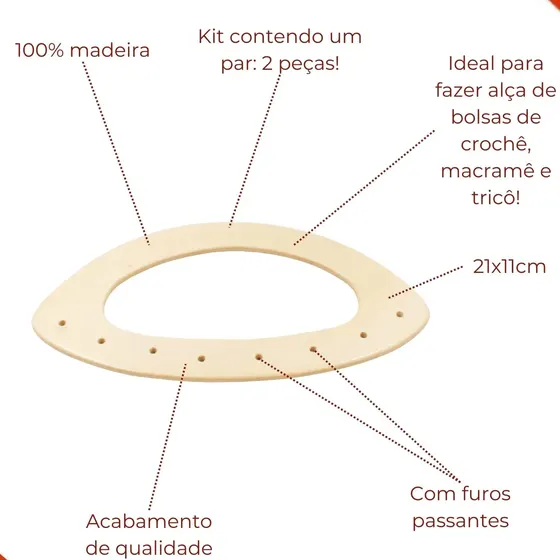 Alca Para Bolsa 21X11Cm Em Madeira Com 2 Unidades