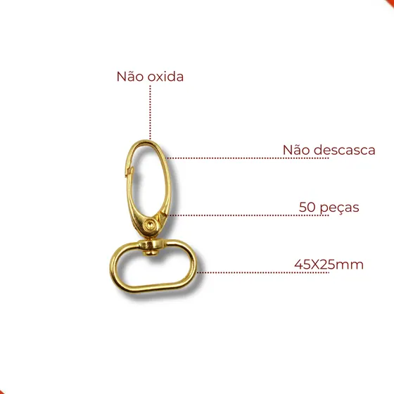 Fecho Mosquetao Base Arredondada 45X25Mm Em Zamac (50 Pc)