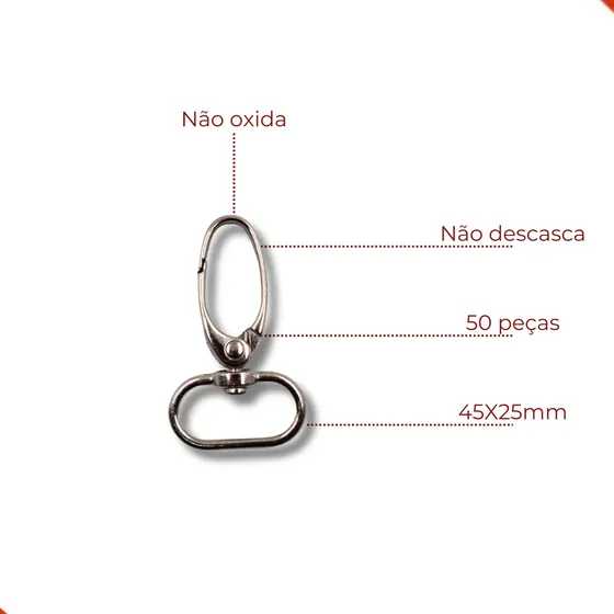 Fecho Mosquetao Base Arredondada 45X25Mm Em Zamac (50 Pc)