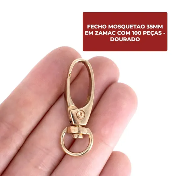 Fecho Mosquetao 35Mm Em Zamac (100 Pc) - Dourado