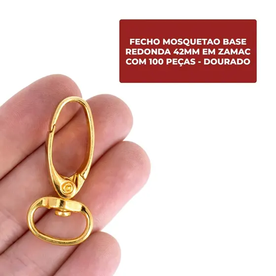 Fecho Mosquetao Base Redonda 42Mm Em Zamac (100 Pc) - Dourado