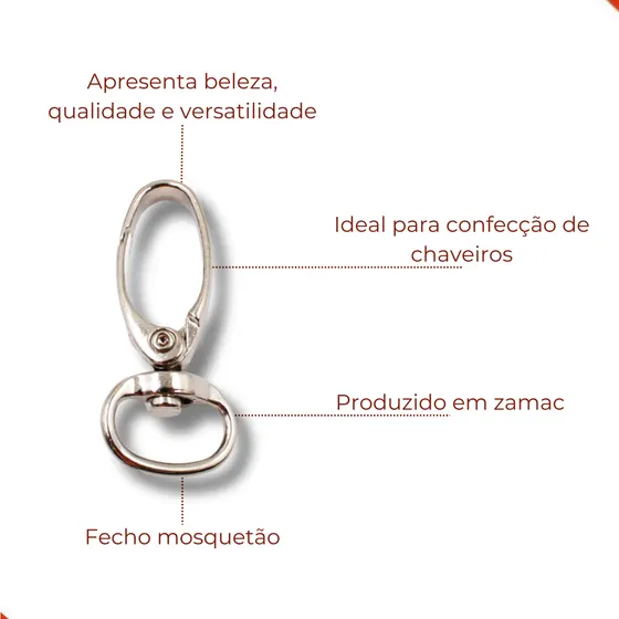 Fecho Mosquetao Base Redonda 42Mm Em Zamac (100 Pc) - Niquel