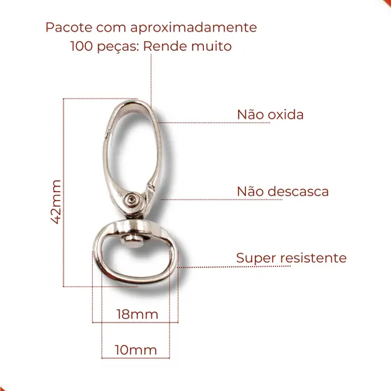 Fecho Mosquetao Base Redonda 42Mm Em Zamac (100 Pc) - Niquel