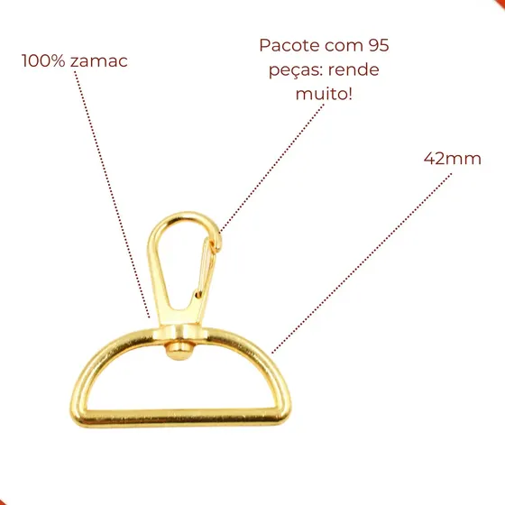 Fecho Mosquetao Base Reta 42Mm Em Zamac (100 Pc) - Dourado