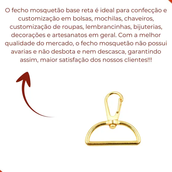 Fecho Mosquetao Base Reta 42Mm Em Zamac (100 Pc) - Dourado