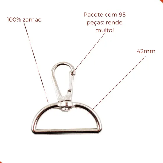 Fecho Mosquetao Base Reta 42Mm Em Zamac (100 Pc) - Niquel