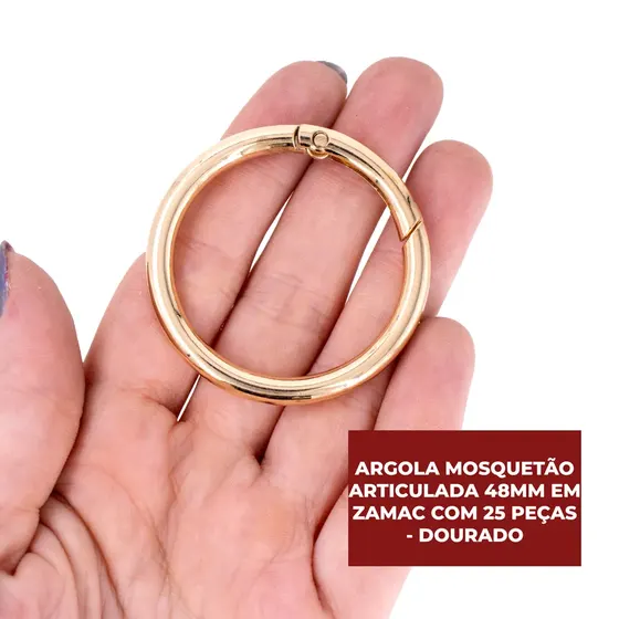 Argola Mosquetao Articulada 48Mm Em Zamac (25 Pc) - Dourado