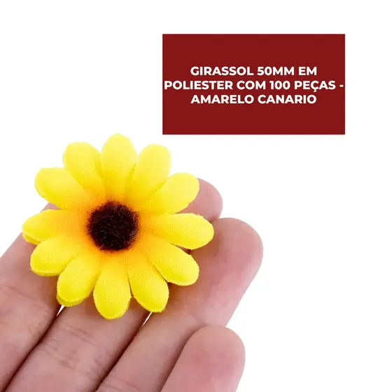 Girassol 50Mm Em Poliester Com 100 Pecas - Amarelo Canario