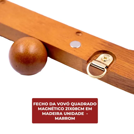 Fecho Da Vovo Quadrado Magnetico 21X08Cm Em Madeira Unidade