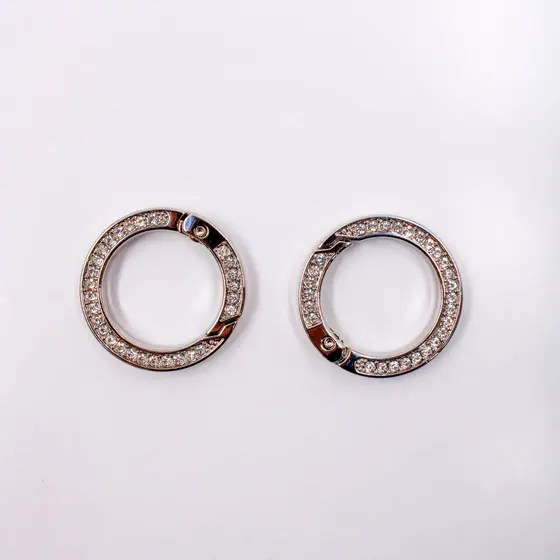 Argola Mosquetao Articulada Com Strass 35Mm Em Zamac (2 Pc) - Niquel