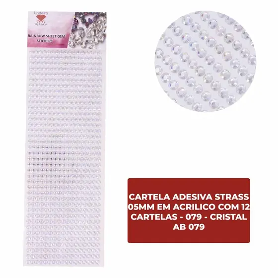 Cartela Adesiva Strass 05Mm Em Acrilico Com 12 Cartelas