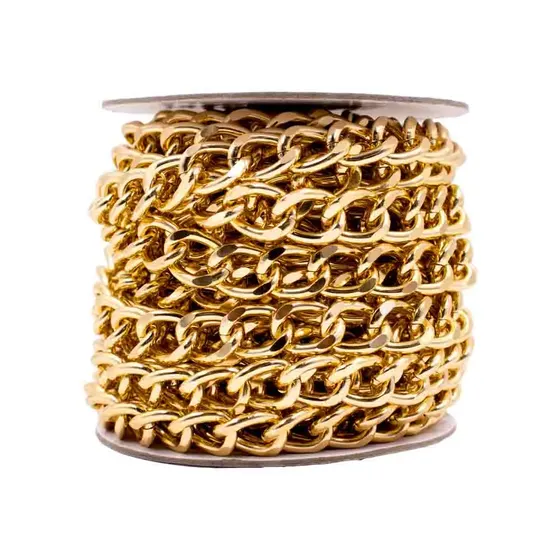 Corrente Groumet 21X16Mm Em Aluminio Com 10 Metros - Dourado