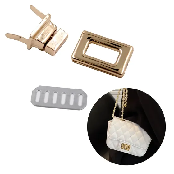 Fecho Para Bolsa Retangular Turn Lock 27X17Mm Em Ferro (20 Pc) - Dourado