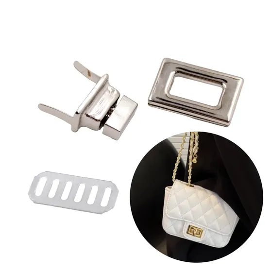 Fecho Para Bolsa Retangular Turn Lock 27X17Mm Em Ferro (20 Pc) - Niquel