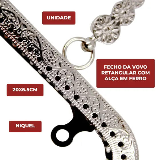 Fecho Da Vovo Retangular Com Alca 20X6.5Cm Em Ferro Unidade - Niquel