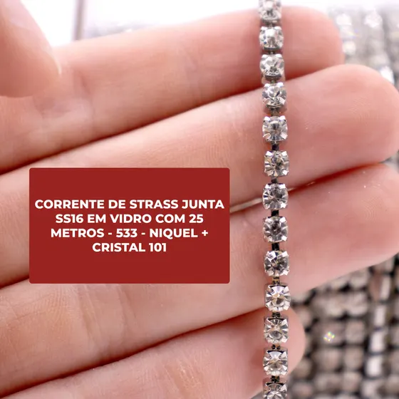 Corrente De Strass Junta Ss16 Em Vidro Com 25 Metros