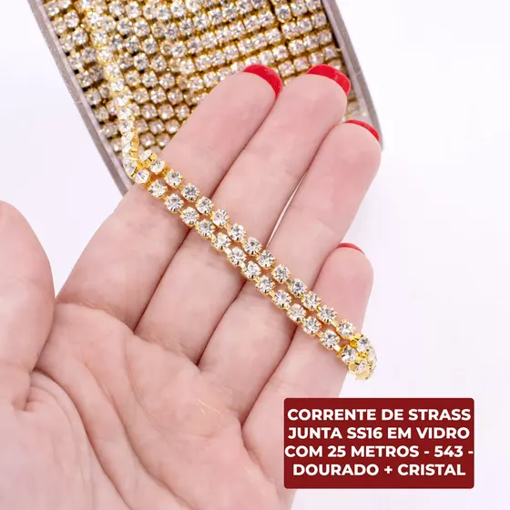 Corrente De Strass Junta Ss16 Em Vidro Com 25 Metros